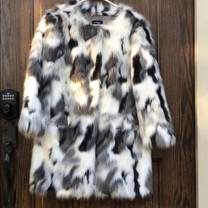 Bebe Faux Fur White & Gray Coat